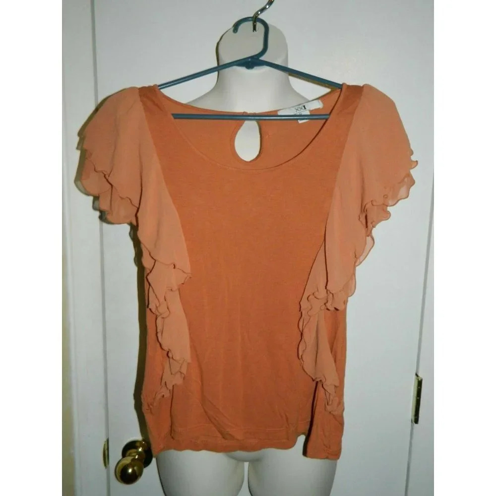 XXI Forever 21 Rust Ruffle Orange Top Blouse Size Large